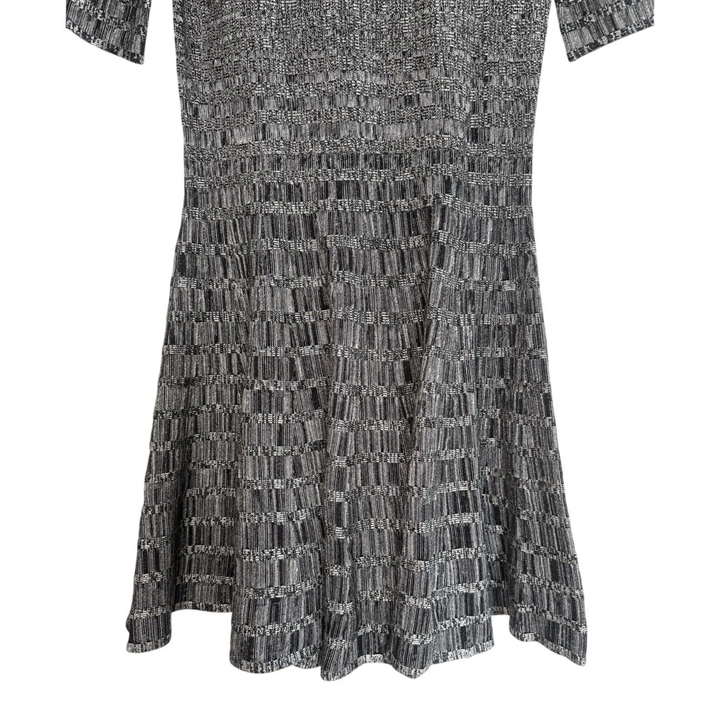 Ivanka Trump Knit Sweater Dress M Fit Flare Circle Marled Gray Black Knee Length - Picture 4 of 12